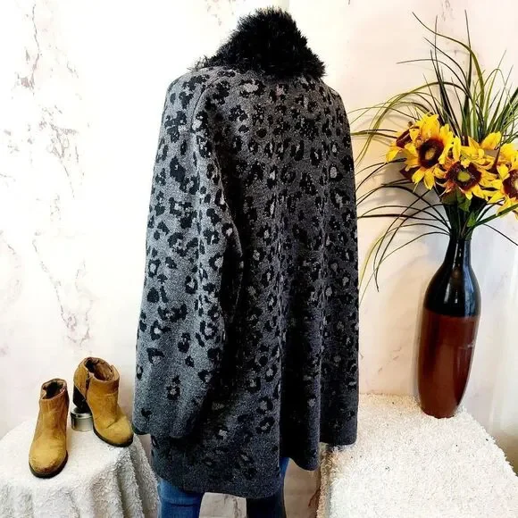 Lauren Michelle Woman beautiful fur trim leopard print - Picture 5 of 6